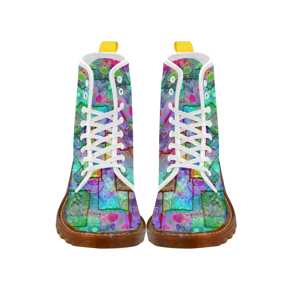 Rainbow Floral Doodle Martin Boots For Women Model 1203H