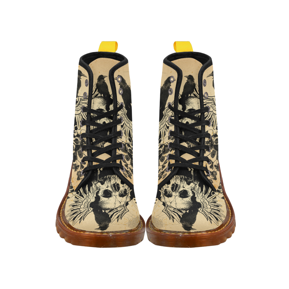 Awesome skull with crow Martin Boots For Men Model 1203H