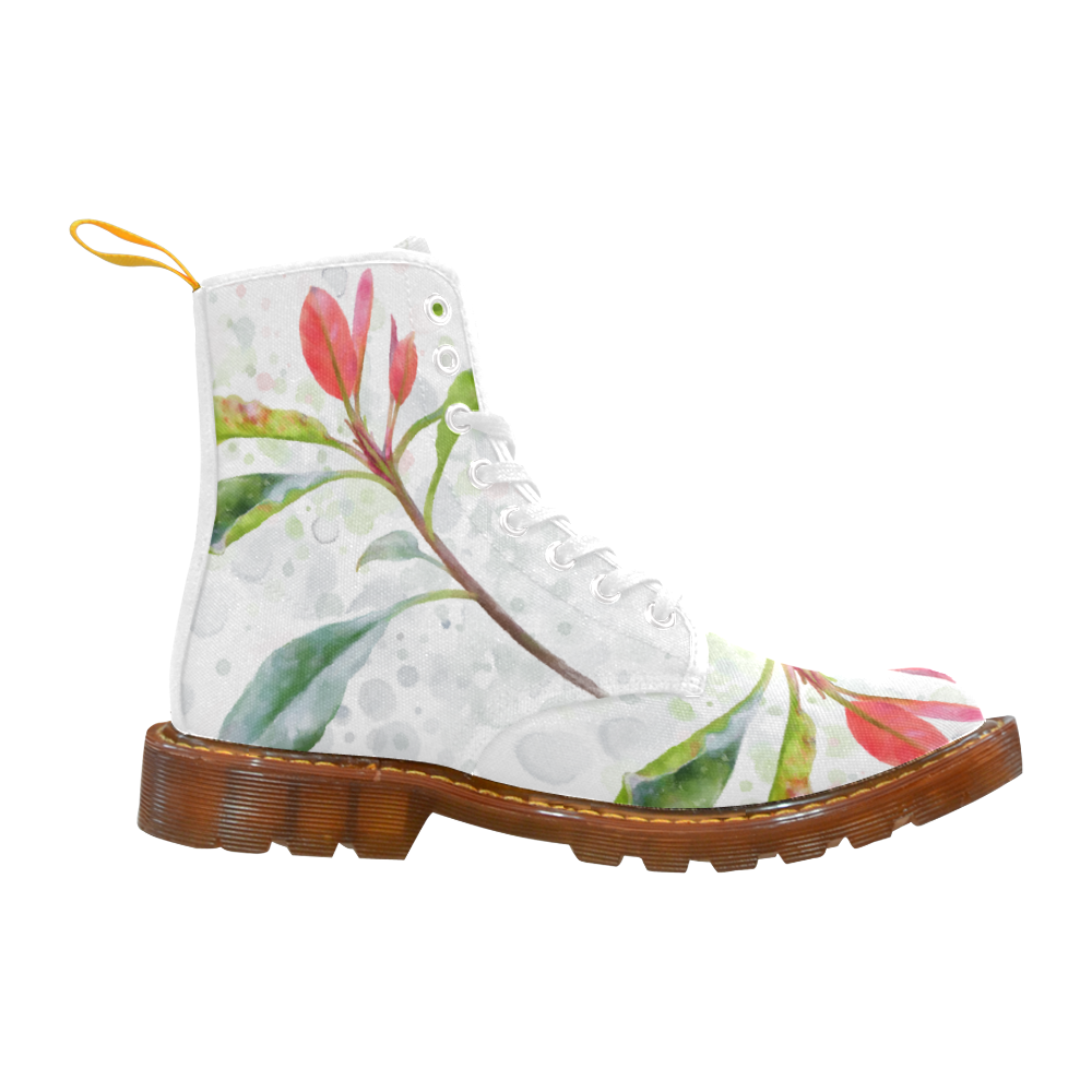 3 colors leaves, red blue green. Floral watercolor Martin Boots For Women Model 1203H