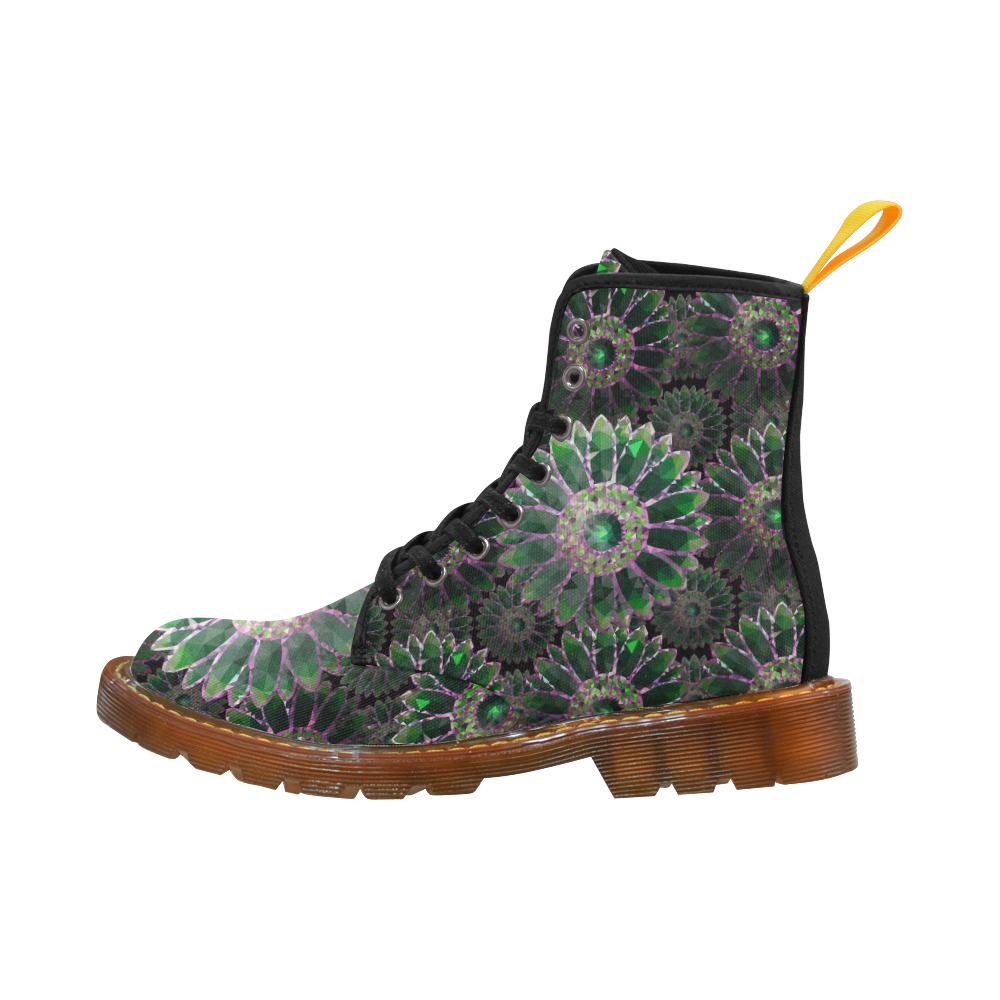 Mosaic Flower Pattern Custom Canvas Boots For Women Model 1203H