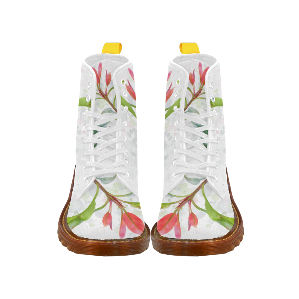 3 colors leaves, red blue green. Floral watercolor Martin Boots For Women Model 1203H