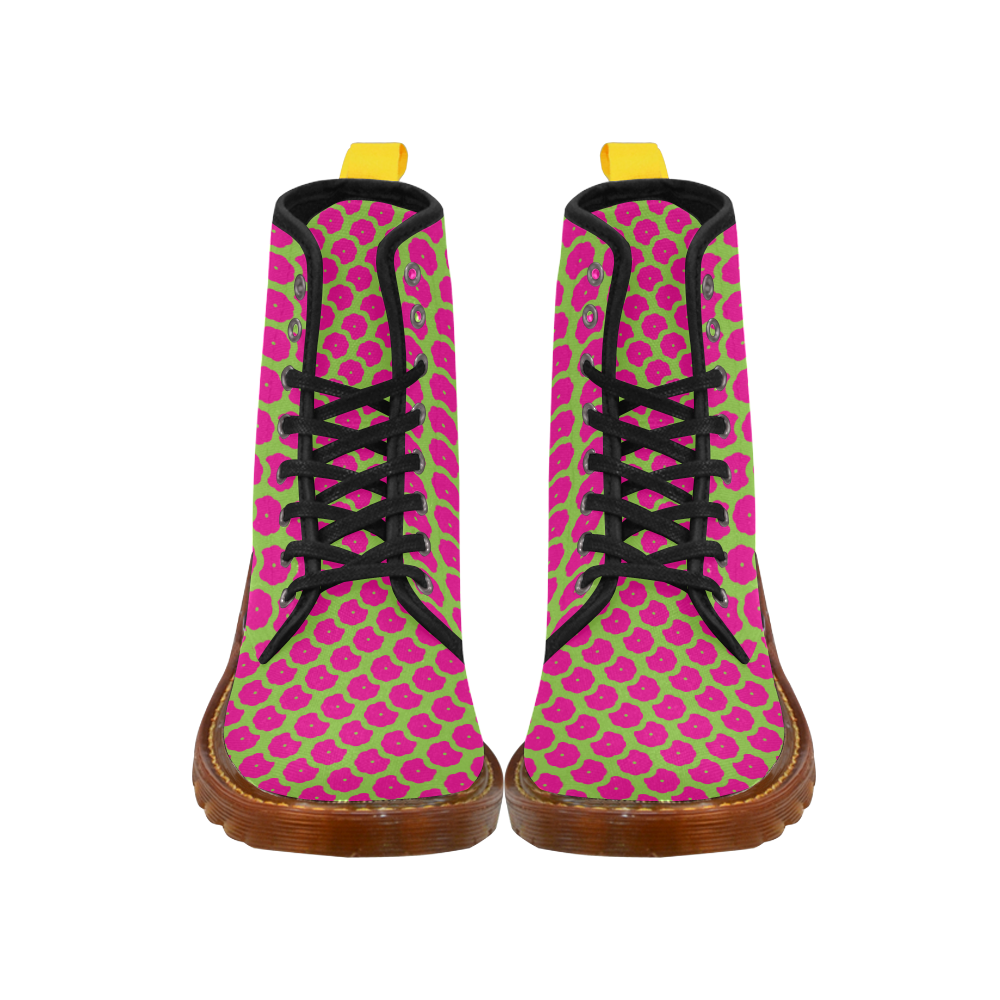 Bright Pink and Green Pattern Martin Boots For Men Model 1203H