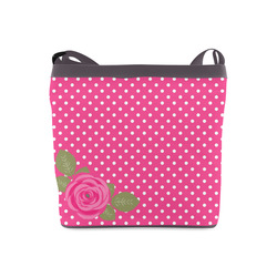 White Pink Polka Dots Pink Rose Floral Pattern Crossbody Bags (Model 1613)