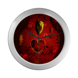 Flying hearts Silver Color Wall Clock