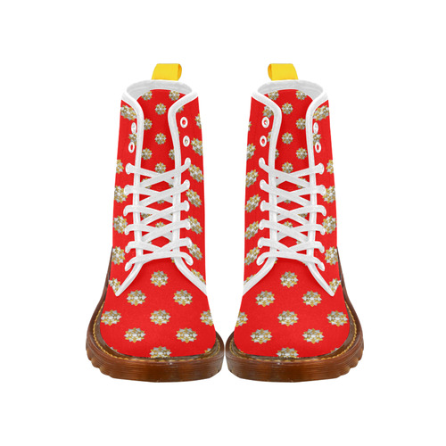 Metallic Silver And Gold Bows on Red Martin Boots For Women Model 1203H