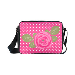 White Pink Polka Dots Pink Rose Floral Pattern Classic Cross-body Nylon Bags (Model 1632)