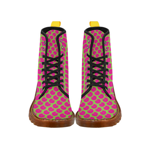 Bright Pink and Green Pattern Martin Boots For Women Model 1203H