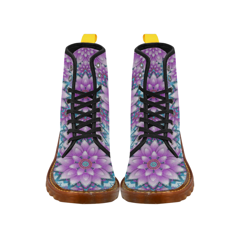 Lotus Flower Pattern - Purple and turquoise Martin Boots For Women Model 1203H