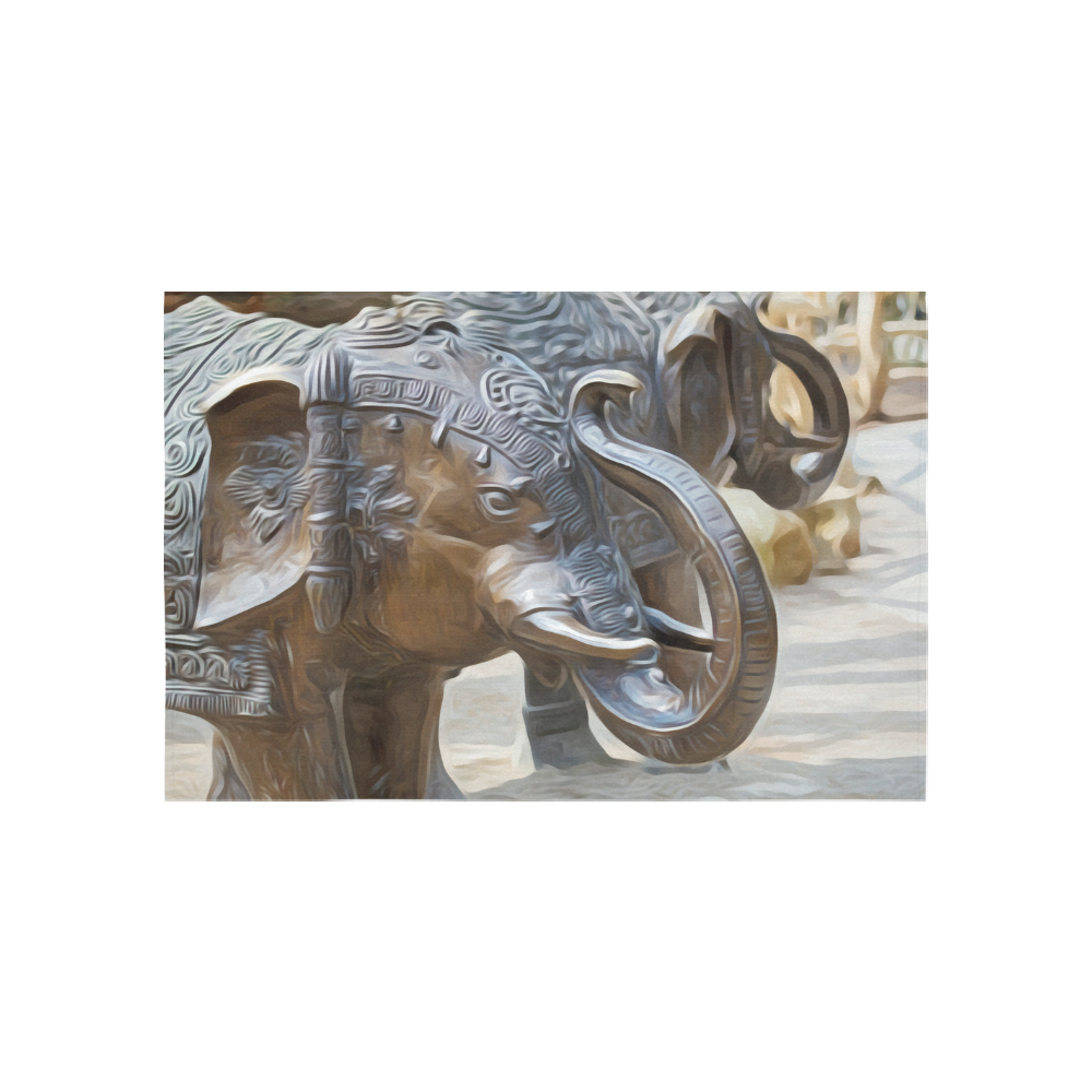 Beautiful Indian Elephant Statues Cotton Linen Wall Tapestry 60"x 40"