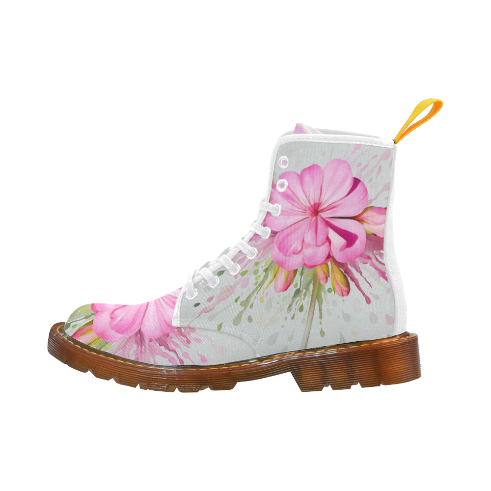 Pink flower color splash - floral watercolor Martin Boots For Women Model 1203H