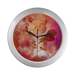 Hearts with flowers soft colors Silver Color Wall Clock