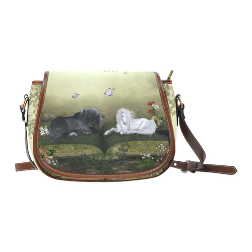 White unicorn with black horse Saddle Bag/Small (Model 1649) Full Customization