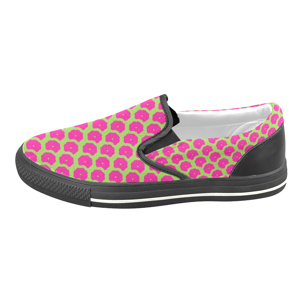Bright Pink and Green Pattern Slip-on Canvas Shoes for Kid (Model 019)