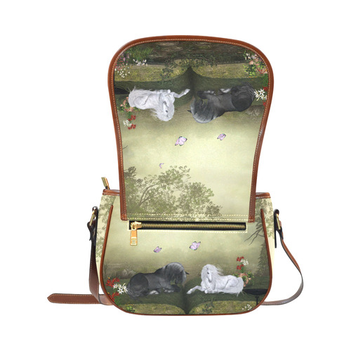 White unicorn with black horse Saddle Bag/Small (Model 1649) Full Customization