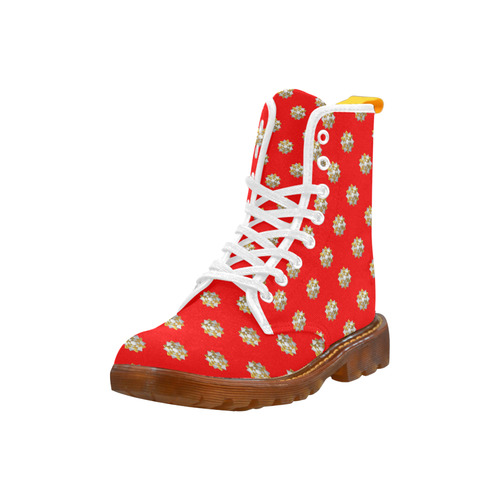 Metallic Silver And Gold Bows on Red Martin Boots For Women Model 1203H