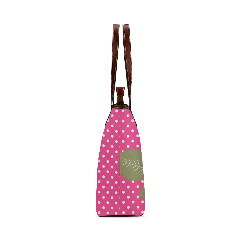 White Pink Polka Dots Pink Rose Floral Pattern Shoulder Tote Bag (Model 1646)