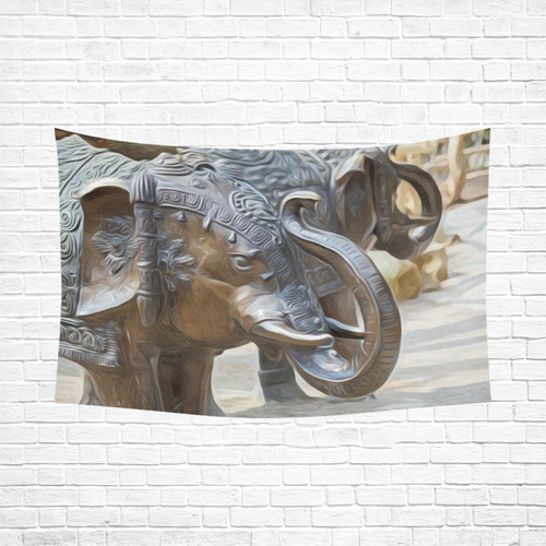 Beautiful Indian Elephant Statues Cotton Linen Wall Tapestry 90"x 60"