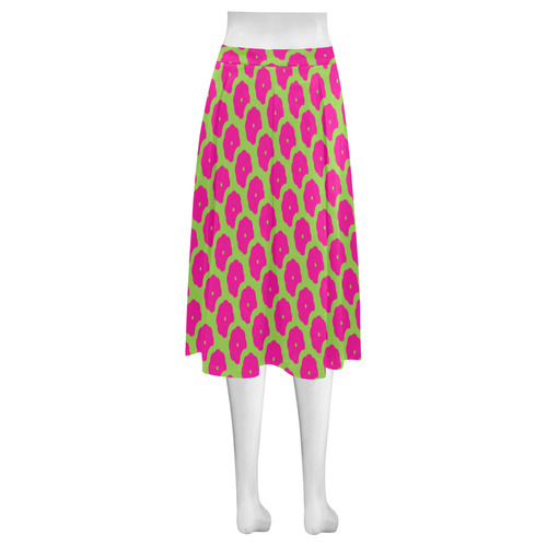 Bright Pink and Green Pattern Mnemosyne Women's Crepe Skirt (Model D16)