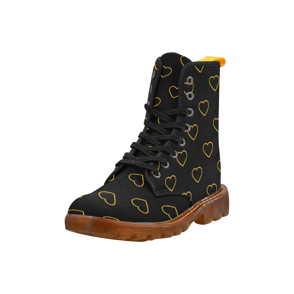 Golden Valentine Love Hearts on Black Martin Boots For Women Model 1203H