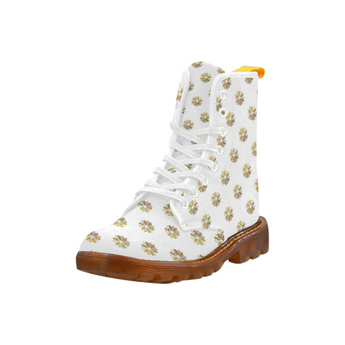 Metallic Silver And Gold Bows on White Martin Boots For Women Model 1203H