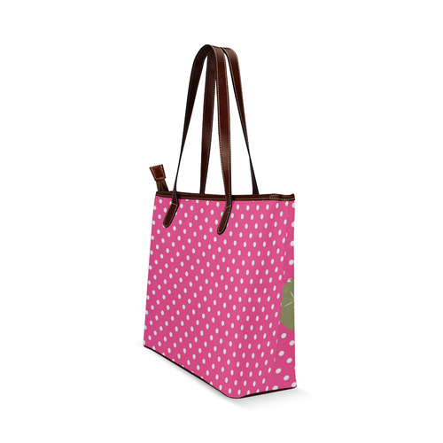 White Pink Polka Dots Pink Rose Floral Pattern Shoulder Tote Bag (Model 1646)