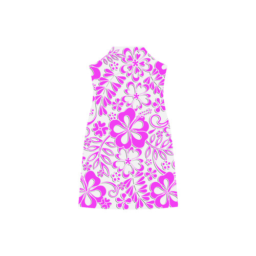 Hibiscus Pink and Purple Pattern V-Neck Open Fork Long Dress(Model D18)