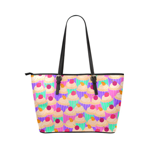 Cupcakes Leather Tote Bag/Large (Model 1651)
