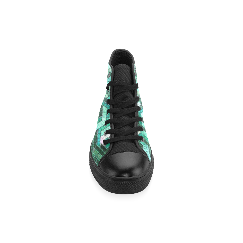 Pattern Factory 23 teal by JamColors Men’s Classic High Top Canvas Shoes /Large Size (Model 017)