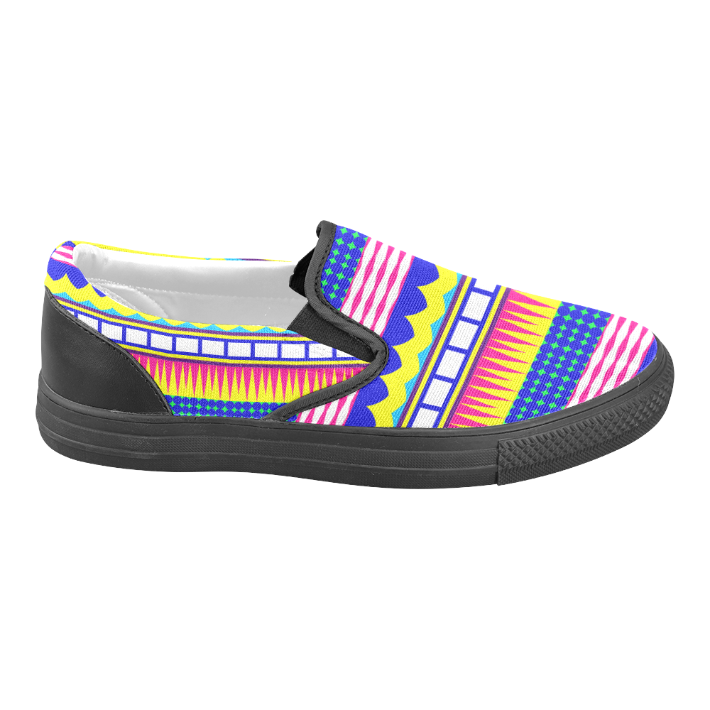 Rectangles waves and circles Women's Unusual Slip-on Canvas Shoes (Model 019)