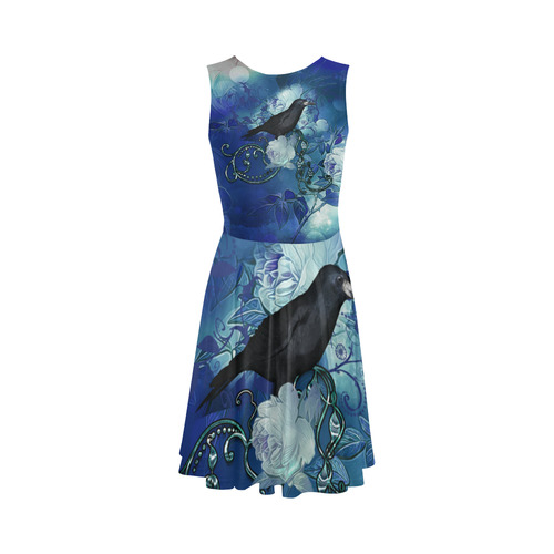 The crow with wonderful  flowers Sleeveless Ice Skater Dress (D19)