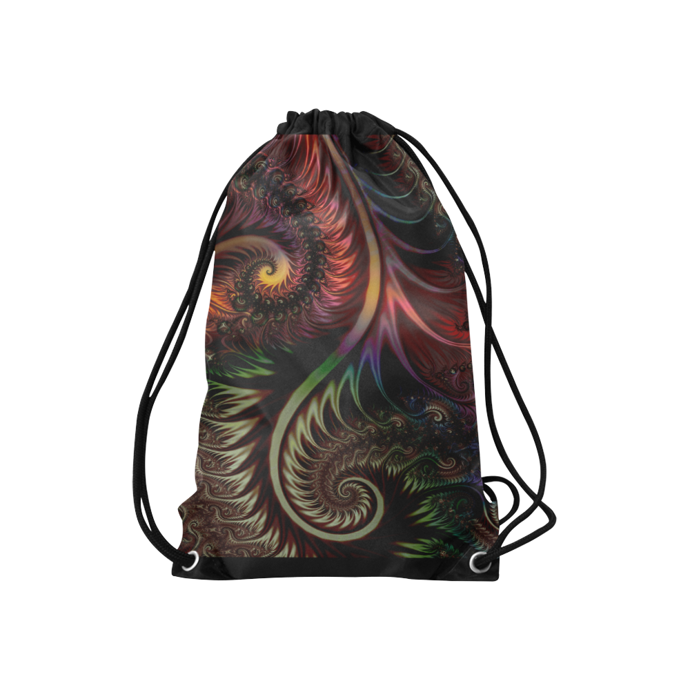 fractal pattern with dots and waves Small Drawstring Bag Model 1604 (Twin Sides) 11"(W) * 17.7"(H)