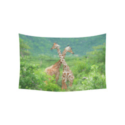 Two Giraffes In Forest Nature Art Cotton Linen Wall Tapestry 60"x 40"