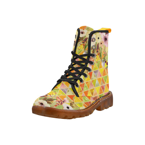 Watercolor Flowers Triangles Orange Yellow Green Martin Boots For Women Model 1203H