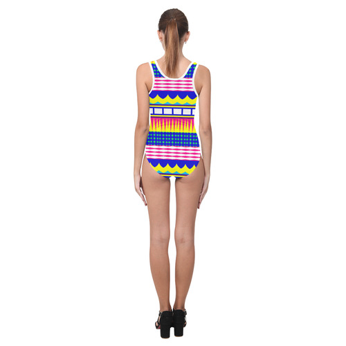 Rectangles waves and circles Vest One Piece Swimsuit (Model S04)