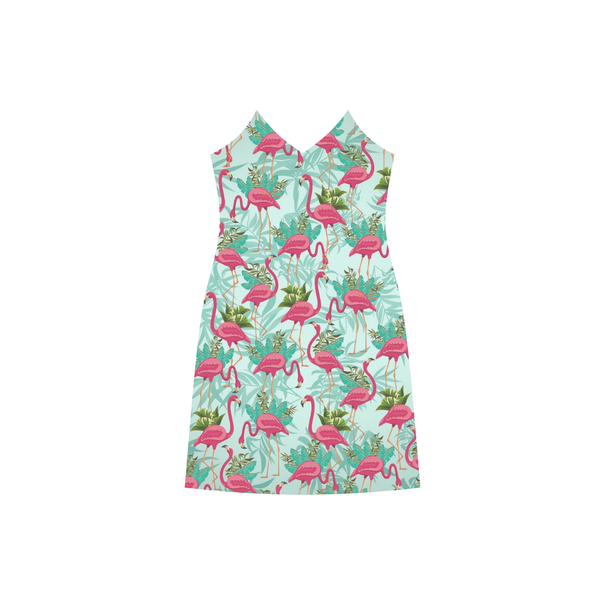 Pink Flamingos Exotic Birds V-Neck Open Fork Long Dress(Model D18)