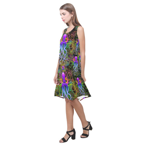 Octopus Psychedelic Luminescence Sleeveless Splicing Shift Dress(Model D17)