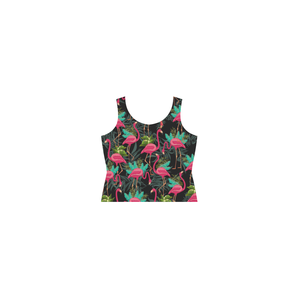 Pink Flamingos Exotic Birds on Black Sleeveless Splicing Shift Dress(Model D17)