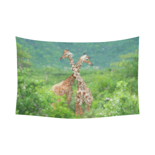 Two Giraffes In Forest Nature Art Cotton Linen Wall Tapestry 90"x 60"