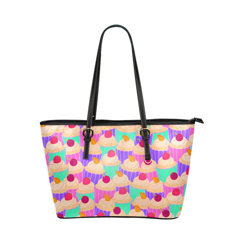 Cupcakes Leather Tote Bag/Large (Model 1651)