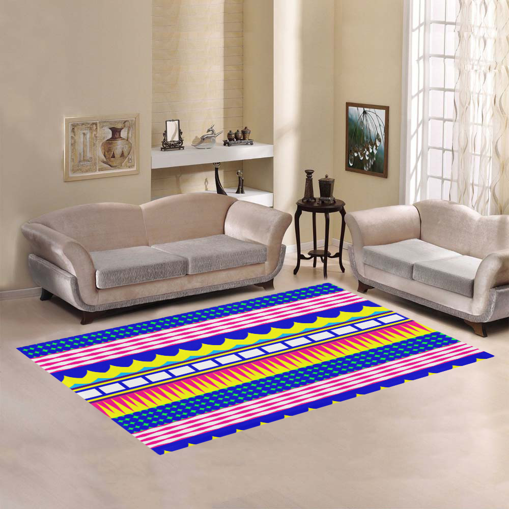 Rectangles waves and circles Area Rug7'x5'