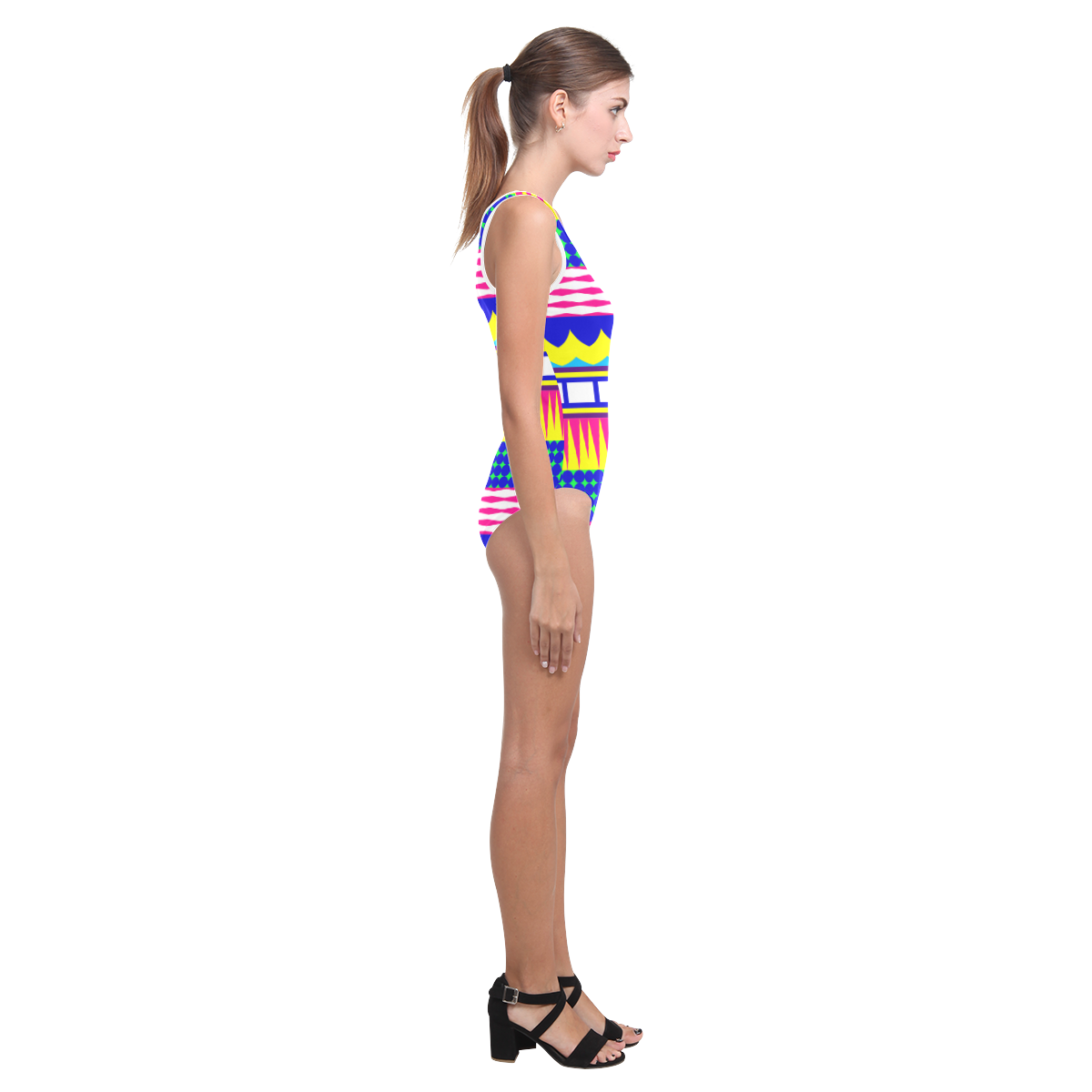Rectangles waves and circles Vest One Piece Swimsuit (Model S04)