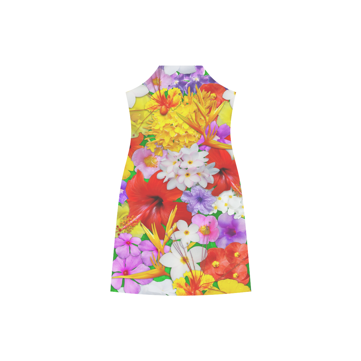 Exotic Flowers Colorful Explosion V-Neck Open Fork Long Dress(Model D18)
