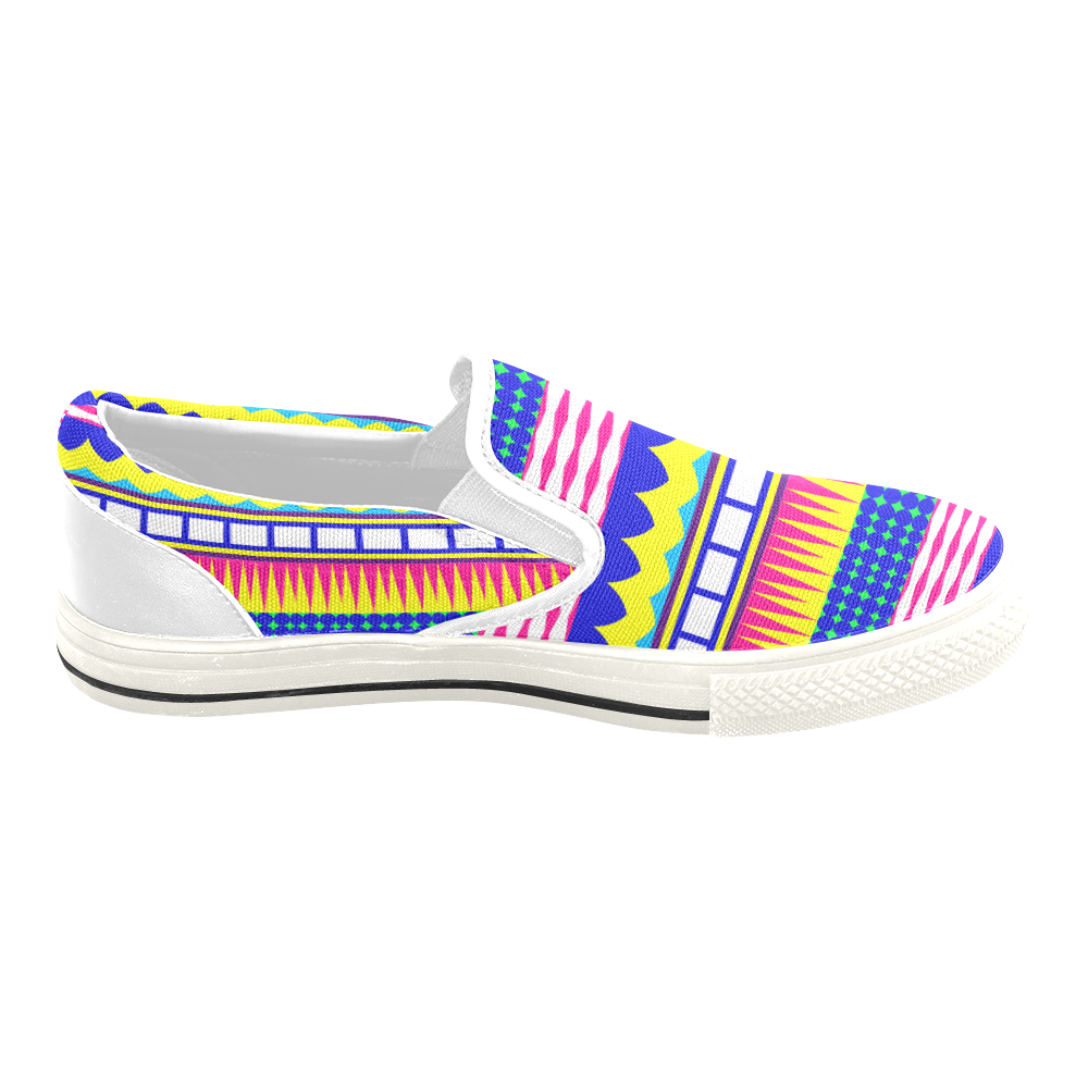 Rectangles waves and circles Slip-on Canvas Shoes for Kid (Model 019)