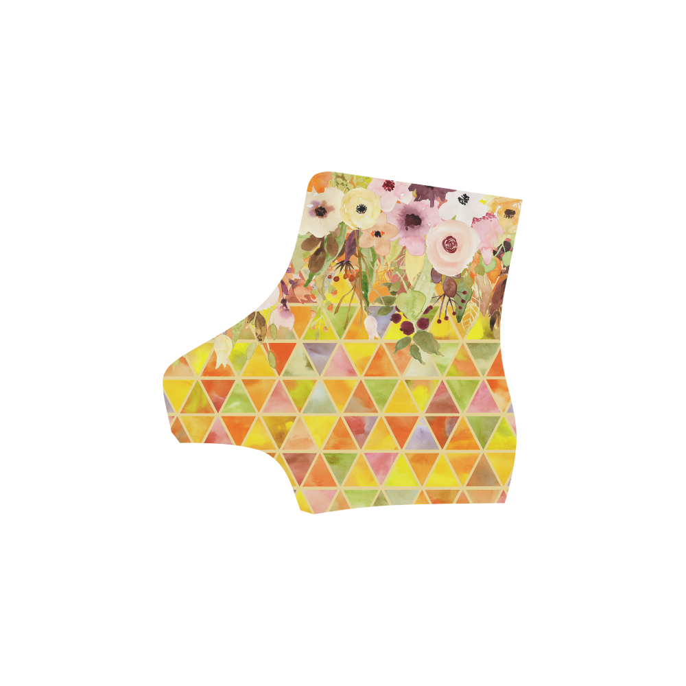 Watercolor Flowers Triangles Orange Yellow Green Martin Boots For Women Model 1203H