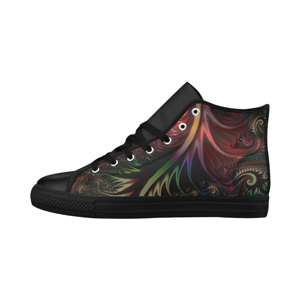 fractal pattern with dots and waves Aquila High Top Microfiber Leather Women's Shoes/Large Size (Model 032)