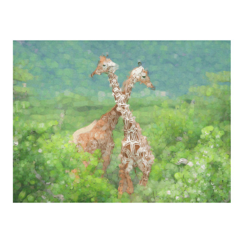 Two Giraffes In Forest Nature Art Cotton Linen Tablecloth 52"x 70"