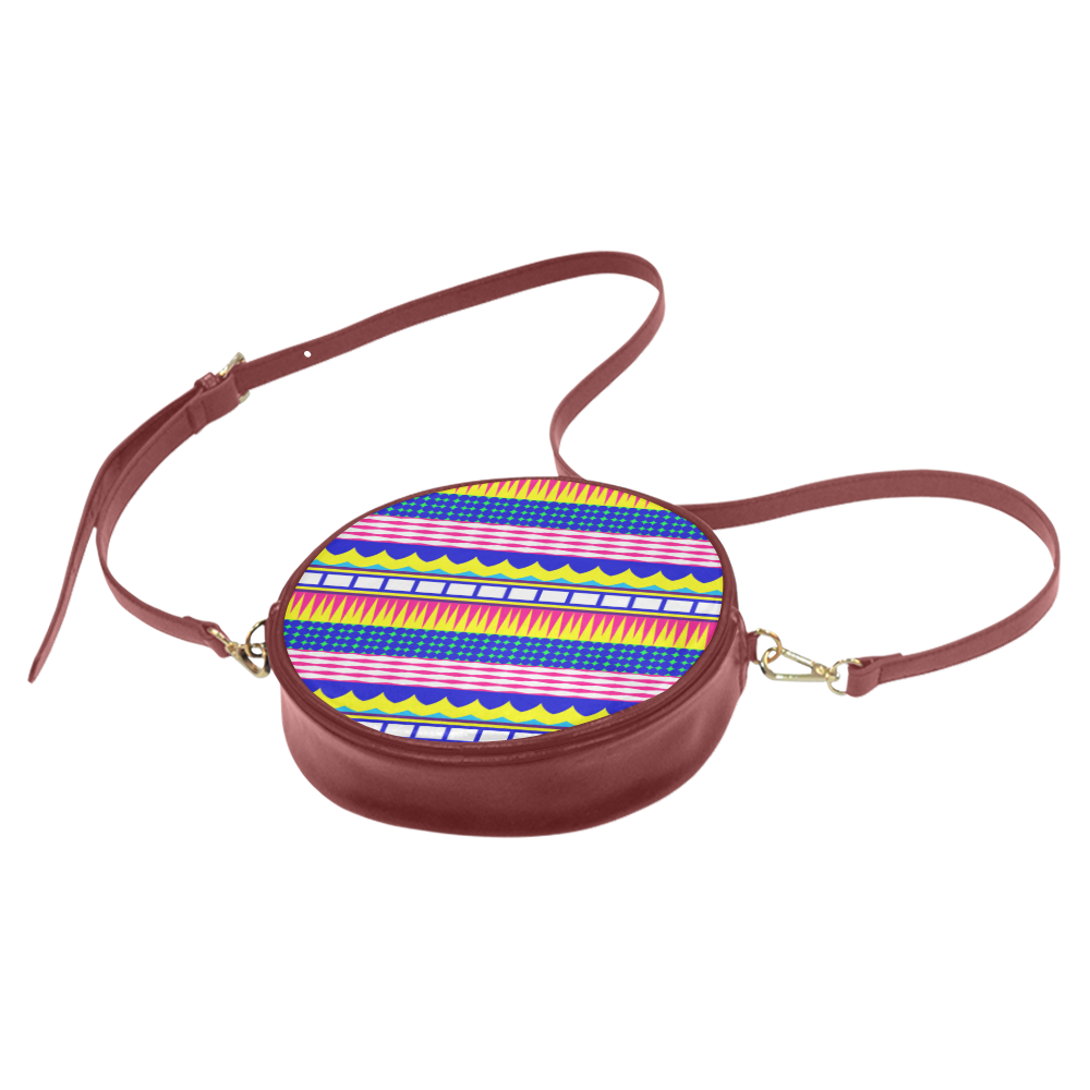 Rectangles waves and circles Round Sling Bag (Model 1647)