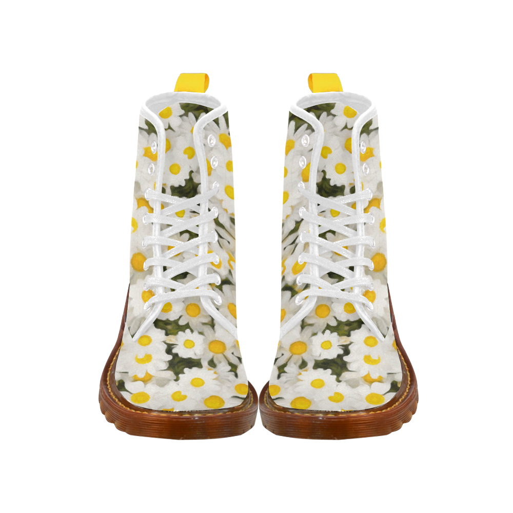 White Daisies Beautiful Floral Art Martin Boots For Women Model 1203H