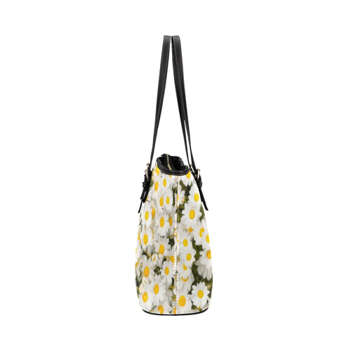 White Daisies Beautiful Floral Art Leather Tote Bag/Small (Model 1651 ...