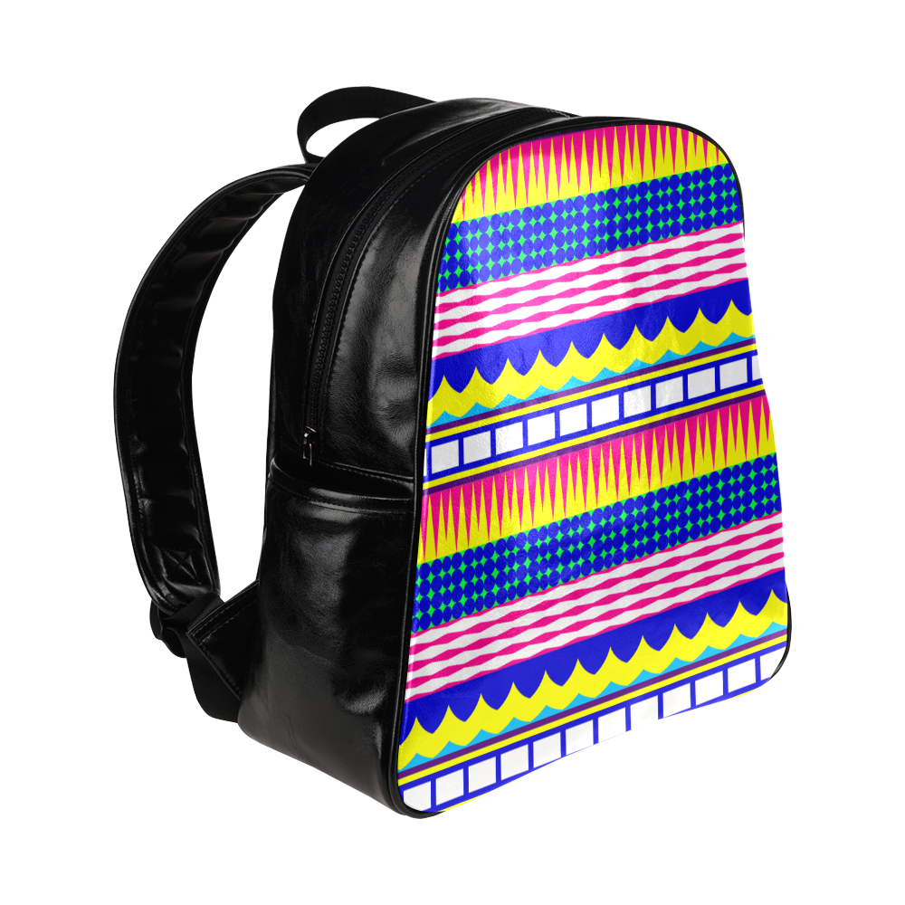 Rectangles waves and circles Multi-Pockets Backpack (Model 1636)